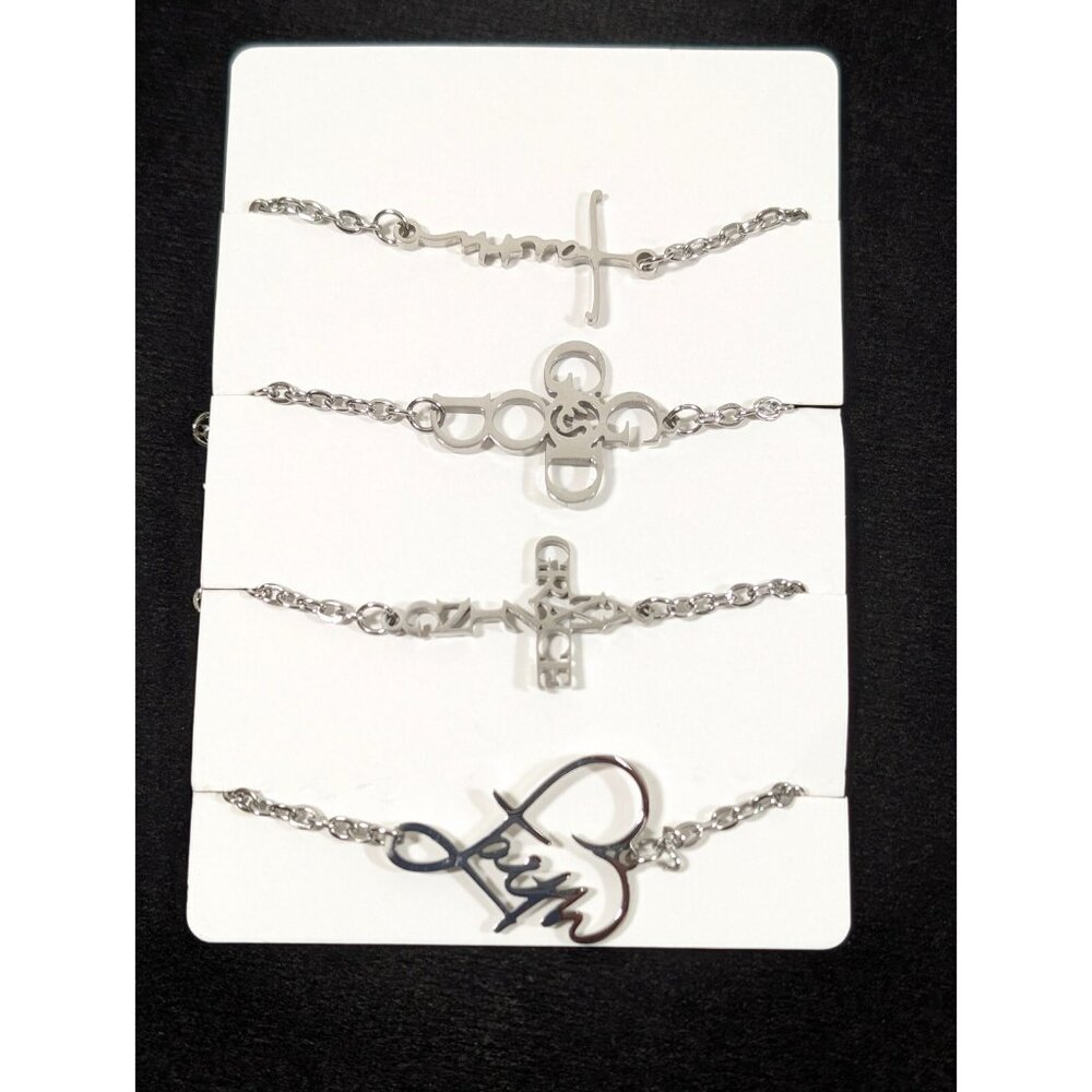 Set of 4 Faith Gold Cross Silver Tone Bracelets 7-9 inch‎ adjustable Inspiration